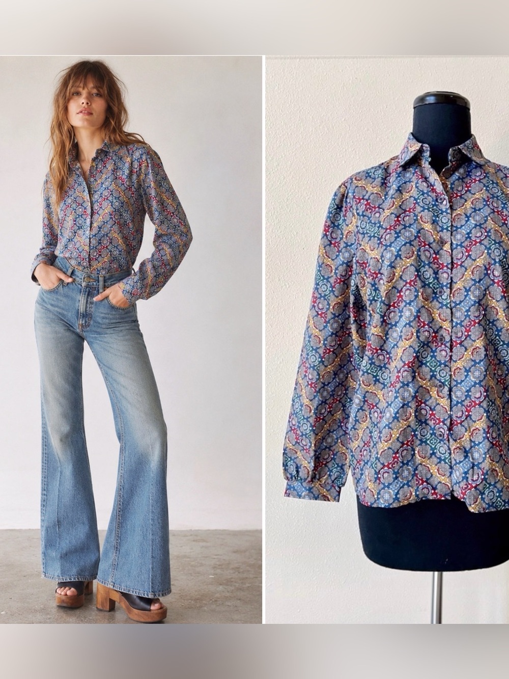 Vintage 70s Levi’s Bend Over Blouse Top Women’s Large Geometric Disco Hippie